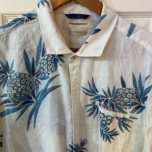 Vintage Tommy Bahama Island Hawaiian Print Pineapple Mens Linen Shirt Size XL